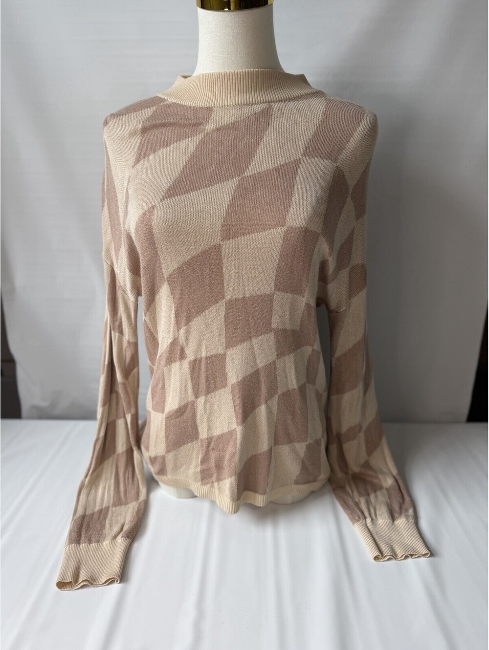 KORI Women's M Beige Brown Geometric Knit Crew Neck Pullover Sweater [COPY] - Picture 5 of 8